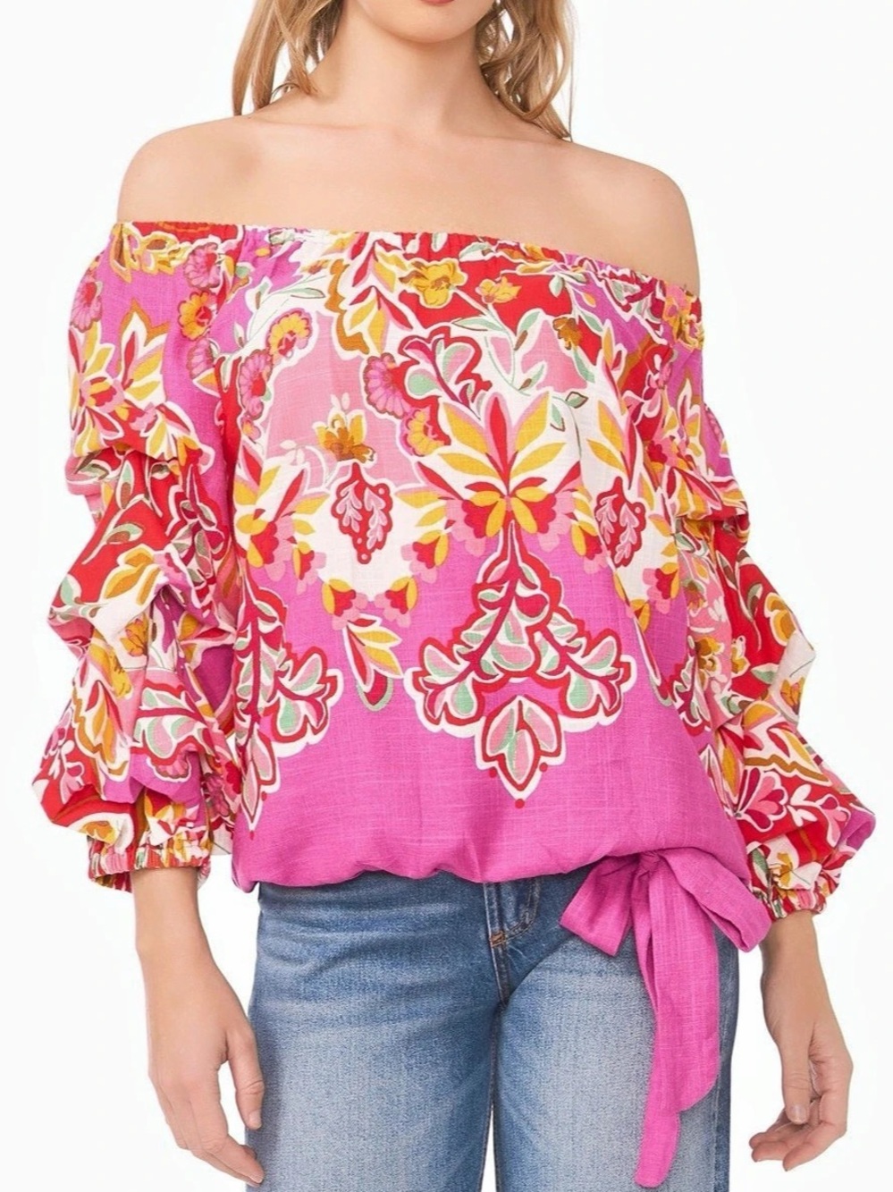 CeCe Floral Off-Shoulder Blouse in Pink ,Red & multicolor Size Medium in excelle